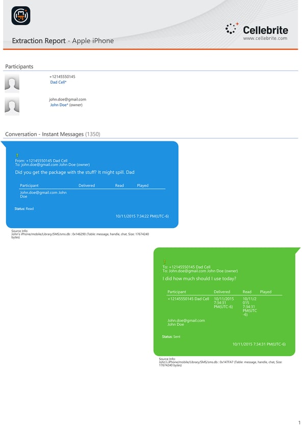 Text Messages Cellebrite Bubble Example - blog part 1